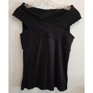 Soft Surroundings Womens Sleeveless Smocked Criss Cross Neck Tank Top Black Sz M